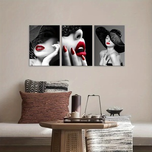 HAOWAI-Peinture sur <span class=keywords><strong>Toile</strong></span> Moderne à Lèvres Rouge Art Mural, 3 Pièces, sans Cadre, pour Décoration de Maison - Product Image 4
