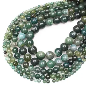 Wholesale the Natural Beautiful 6/8/10mm Green Grass Moss Agate Stone Beads for Jewelry Making Smooth Round Loose Beads