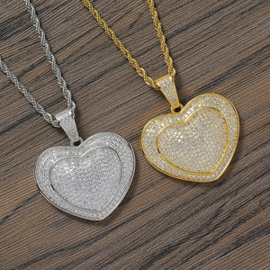 จี้รูปหัวใจสามมิติ เครื่องประดับฮิปฮอป เครื่องประดับเสริม ทองแดงฝังเพทาย - Product Image 1