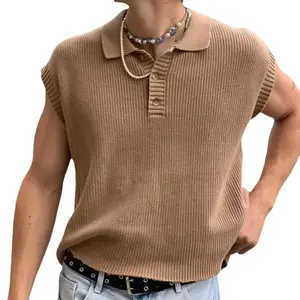 popular custom summer Sleeveless Lapel neck Breathable solid knitwear for men