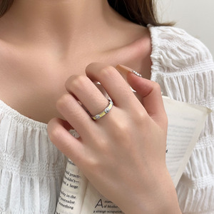 S925 Sterling Silver Geometric <b>Ring</b> Yellow And Black Channel Setting For Women Everyday Wear - Product Image 4