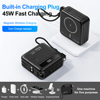 Cargador Portátil de 45W y 15000mAh con Cables Dobles Integrados, Pantalla LED, Carga USB-C PD, Diseño Ligero para Viajes