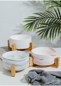 Mangkuk anjing keramik tugas berat bergaya desain anti tumpah kayu bambu alami ramah lingkungan desain bulat sederhana untuk anjing - Product Image 6