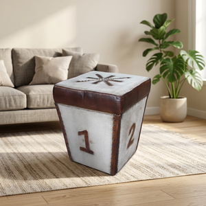 Puf Otomano Cuadrado de Cuero Moderno con Diseño Industrial para Sala de Estar, Mueble para el Hogar - Product Image 3
