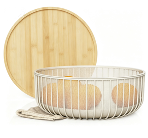 <span class=keywords><strong>Cesta</strong></span> de Frutas de Bambú con Tapa de Madera SINCERE, 11.4\"x11.4\"x4.5\", Contenedor de Almacenamiento <span class=keywords><strong>para</strong></span> Encimera de Cocina, Cestas de Alambre Metálico <span class=keywords><strong>para</strong></span> Frutas - Product Image 5