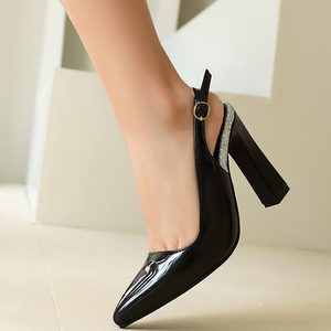 Sandales à talons hauts pour femmes, à bout pointu, en cuir verni, avec bride arrière et boucles, grande taille 47, style mode, chaussures habillées slingback - Product Image 4
