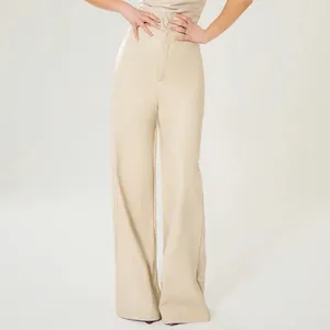 Women Classic Flared High Waist Long Lady Straight Pants For Women Leather Wide Leg Trouser