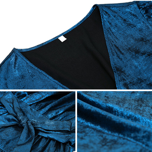 Robe Courte Sexy Col V pour Femme, Coupe Évasée, Ceinturée, Manches Longues Bouffantes, Élégante et Décontractée, Effet Bronzant, Vente en Gros 2026 - Product Image 6