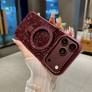 Fashion Sweet Cool BlingBling Rhinestone Decoration Glitter With <b>Holder</b> Magnetic Phone Cover Case for <b>iPhone</b> 18 17 Pro Max 16 15 - Product Image 1