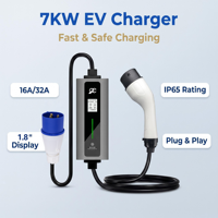 Chargeur EV portable 7 kW à tension stable, résistant aux éclairs et ignifuge (TPU V-0)