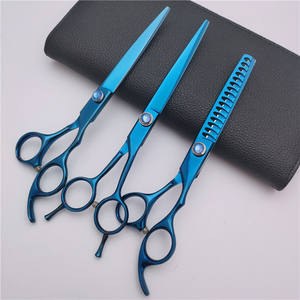 ชุดกรรไกรตัดแต่งขนสัตว์เลี้ยงสีน้ำเงิน 7 นิ้ว สแตนเลสสตีล โค้ง สำหรับดูแลขนแมว คุณภาพพรีเมียม - Product Image 2