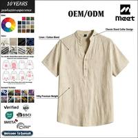 Kaos Henley Tekstur 180g Khusus Pria Kerah Mandarin Bahan Rajut Kerut Polos Solid Smart Casual Old Money Lengan Pendek