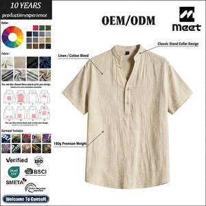 Custom 180g Textured Henley <strong>Shirt</strong> Men Mandarin <strong>Collar</strong> Knitted Crinkle Fabric Blank Solid Smart Casual Old Money <strong>Short</strong> <strong>Sleeve</strong> Top - Product Image 1
