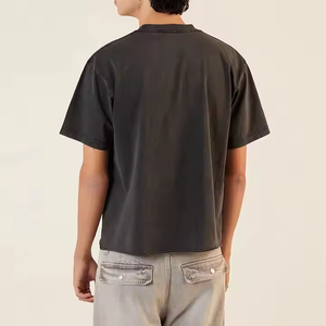 Ropa de calle personalizada para hombre, camiseta en blanco de punto 100% algodón Retro negro de gran tamaño, corte cuadrado, lavado ácido, camiseta de lujo para hombre - Product Image 3