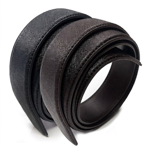Sangle de ceinture de remplacement en cuir de vache véritable noir/marron Saffiano AT-33-110 fabriquée en Corée, 33 mm x 110 cm, pour boucle automatique à cliquet - Product Image 1