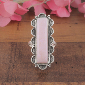 Bague vintage en opale rose naturelle, argent sterling 925, sertissage clos en forme de fleur, grand cristal de guérison, cadeau unisexe, 10g - Product Image 1