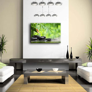 Grande Quadro da Parete con Bambù, Natura Botanica <span class=keywords><strong>Verde</strong></span>, Pietra Zen in <span class=keywords><strong>Acqua</strong></span>, Stampa su Tela per Arredo Spa - Product Image 1