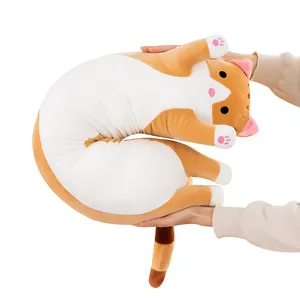 70厘米长身体枕头动物造型填充毛绒长猫枕头卡通猫毛绒玩具批发长杠枕头