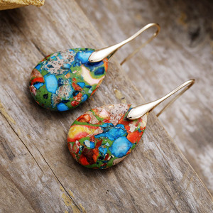 Pendientes colgantes de piedra Emperador de estilo étnico, coloridos naturales para viajes diarios, exageración religiosa exquisita para regalo y fiesta - Product Image 4