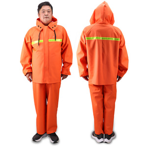 เสื้อกันฝนแบบมีฮู้ดสำหรับผู้ใหญ่  วัสดุ PVC สีส้ม สะท้อนแสง  แบบพกพา แยกส่วนได้  พร้อมเชือกผูก  กันน้ำ  สำหรับปั่นจักรยาน - Product Image 3