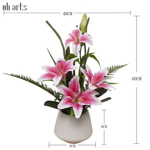 Oh Arts, fleurs artificielles de lys de 24 pouces, pots, jardinières, lys décoratifs, vase en céramique - Product Image 6