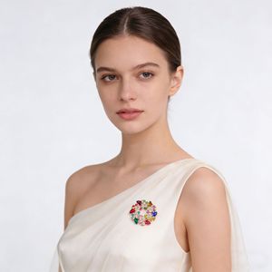 Koreaanse stijl trendy luxe kleurrijke Bauhinia bloem grote krans kristal vergulde broche dames zijden sjaal pin milieuvriendelijke legering - Product Image 2