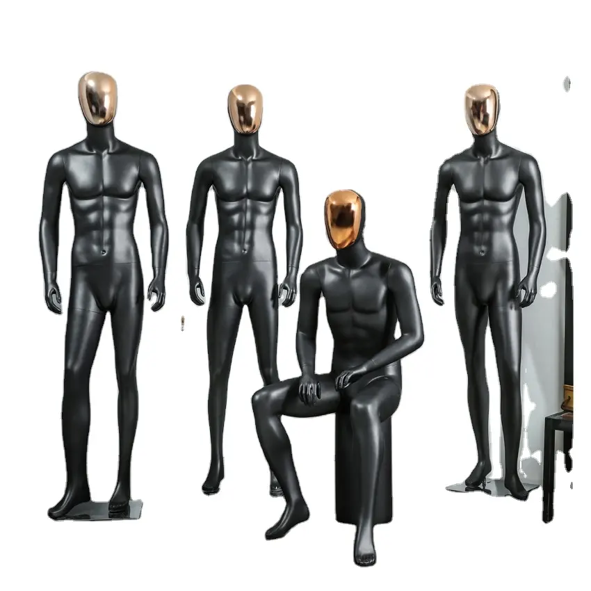 Manekin Otot Berdiri Full Body Model Dummy Kualitas Tinggi Pria Electroplating untuk Pakaian Pria Tampilan Jendela Plastik