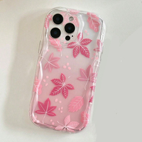 Coque de téléphone portable en silicone TPU à motif feuille d'érable rose tendance et bord ondulé pour iPhone XR XS Max 11 12 13 14 15 16 17