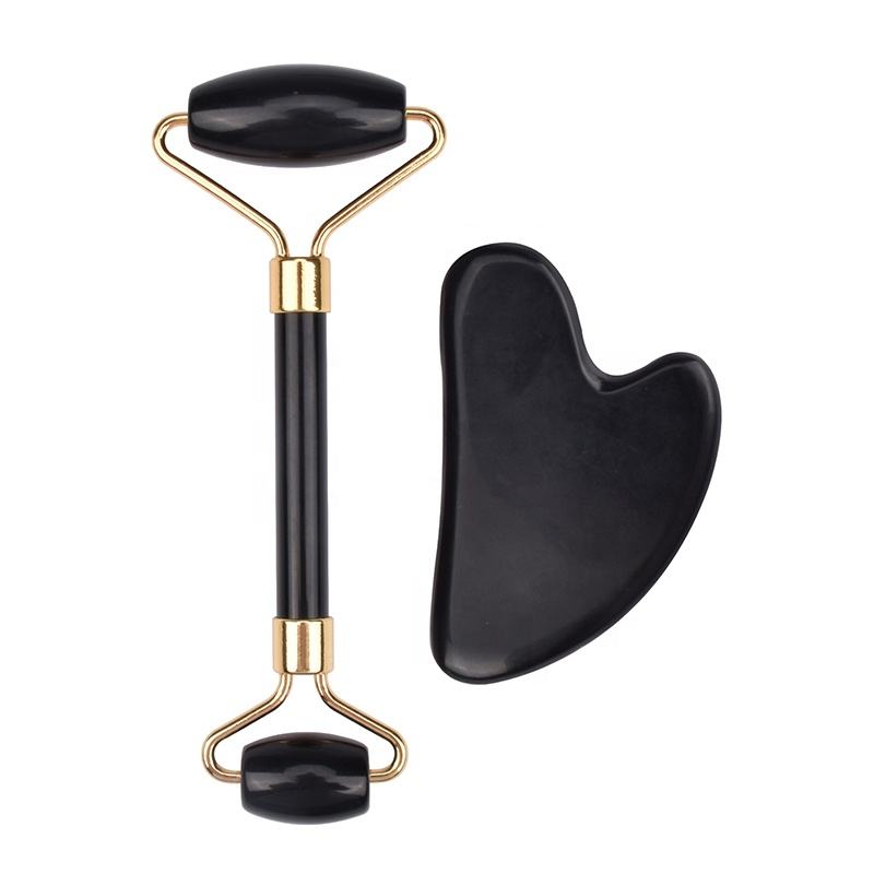 black obsidian roller and heart shape gua sha
