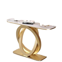 Console murale de luxe moderne de style italien en marbre pour salon, villa, couloir, avec plateau en dalle de roche et base en métal, pour hôtel et salle à manger