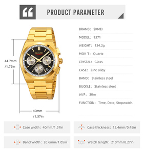 SKMEI 9371 Simple Fashionable <strong>Round</strong> <strong>Watch</strong> Water-Resistant Stainless Steel Band Custom Logo <strong>Pointer</strong> Dial Display - Product Image 6