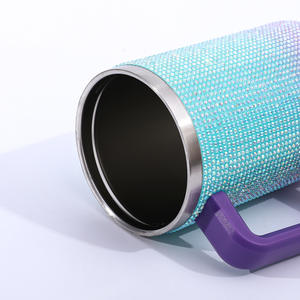 Vaso Térmico de Acero Inoxidable de 40 oz con Diamantes de Imitación Brillantes y Cristales de Colores, Taza de Café con Popote - Product Image 5