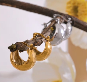 Boucles <span class=keywords><strong>d</strong></span>'oreilles créoles lisses en acier inoxydable plaqué or 316 étanches Boucles <span class=keywords><strong>d</strong></span>'oreilles en forme de <span class=keywords><strong>globe</strong></span> stéréoscopique creux - Product Image 3