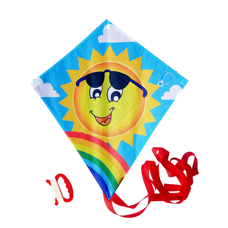 Manufacturer's Custom Sun Smiling Face Pattern Diamond Flying Kite Outdoor Advertising Plastic Frame with Fiberglass Wholesale