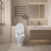 Siège de toilette en bois moulé économique de 18 pouces en HDF, motif marbre blanc avec charnière en acier inoxydable