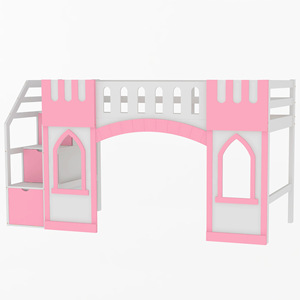 Lit mezzanine en bois rose avec escalier et rangement pour chambre d'enfant - Product Image 5