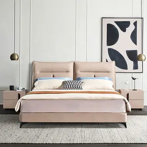 침실 가죽 연약한 구조를 위한 현대 최신 디자인 침대 두 배 크기