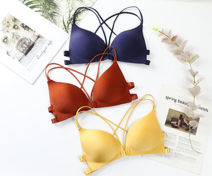 Solid Color Sexy Push-Up Front Closure <b>Wire</b> Free Breathable Woven Seamless Comfortable Anti-Bacterial Eco-Friendly Sling Bra - Product Image 2
