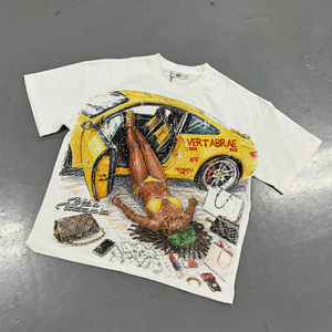 <span class=keywords><strong>T</strong></span>-shirt graphique surdimensionné en coton lourd 300 GSM, coupe ample, impression DTG, streetwear hip-hop pour hommes - Product Image 4