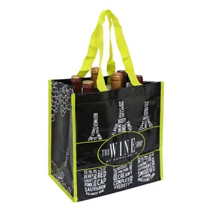 Custom 120gr Brilhante Tote Saco De Compras China 6 Garrafas De Vinho Laminado Reciclado Barato Pp Saco De Tecido