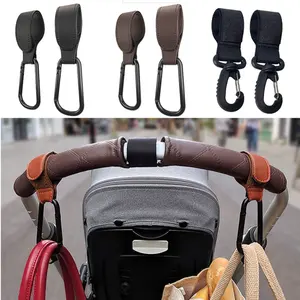 Portable PU Leather Baby Car Stroller Hook Accessories Rotatable Hook And Loop Fastener Rotate Baby Car Hanging Pram Hook