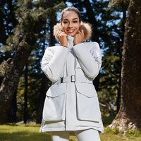 Manteau de parka d'hiver épaissi pour femmes col à capuche rempli de duvet chaud tissu de canard coupe-vent capuche en fourrure détachable longue Ski Snowboard