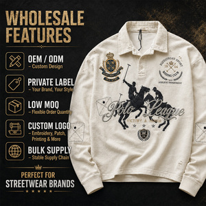 Polo de <span class=keywords><strong>Manga</strong></span> <span class=keywords><strong>Larga</strong></span> para <span class=keywords><strong>Hombre</strong></span>, Algodón Grueso, Estilo Vintage Ecuestre, Bordado, Desgastado, Streetwear, Logotipo Personalizado, Venta al Por Mayor - Product Image 5