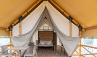 Tente de Luxe Personnalisable en PVC Oxford pour Safari, Une Chambre, Coton, Quatre Saisons, Imperméable, Ouverture Rapide, Tente Hôtelière à Poteaux Droits, Type Villa