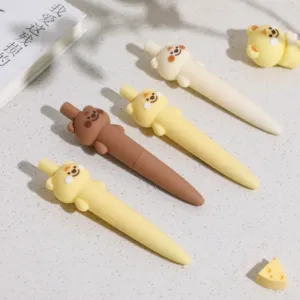 Cute Kawaii 3d Animal Bear Cheese Creative Expression Black Ink Gel Writing Fancy Pen School Stationery Cartoon