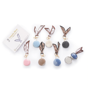 Specchietto Cosmetico Z 7,3 cm con Portachiavi in Denim a Quadri e Foulard in Seta, Specchio Tascabile, Accessorio Moda Donna - Product Image 2