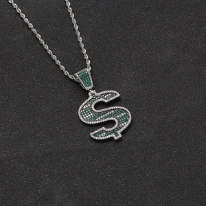 Collar con Colgante Grande de Símbolo de Dólar en Esmalte Azul Verde, Cadena de Dinero CZ para Hombre Estilo Hip Hop y Streetwear - Product Image 2