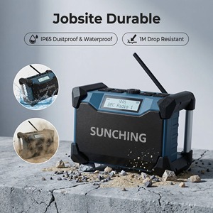 <span class=keywords><strong>Radio</strong></span> de Obra Inalámbrica de 18V con <span class=keywords><strong>Internet</strong></span> y Reloj, Resistente al Agua IP65, Compatible con Batería Bosch, Altavoz Integrado para Construcción - Product Image 1