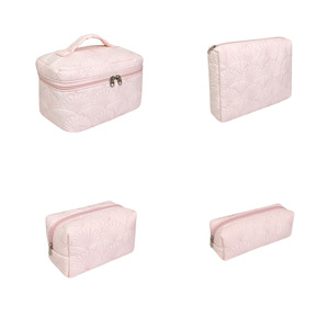 Ensemble de trousses de toilette roses à motif coquillage matelassé, grande capacité, organisateur de voyage portable, usage quotidien - Product Image 5