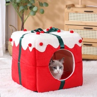 Lit pour chat et chien, fermé, en peluche chaude, pour l'automne, l'hiver et Noël, pour petits chiens et chiens Teddy, article cadeau de Noël pour animaux de compagnie